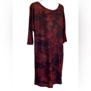 VIERECK dress, burgundy/black floral, unstructured, 3/4 sleeve, boat neck L EUC